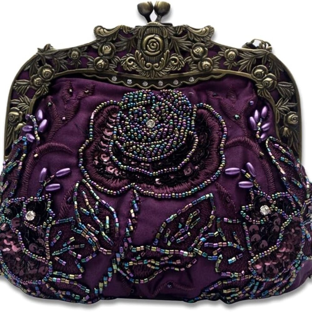 1920s Vintage Beaded Evening Purple Clutch Bag for Women a Sequin Handbag